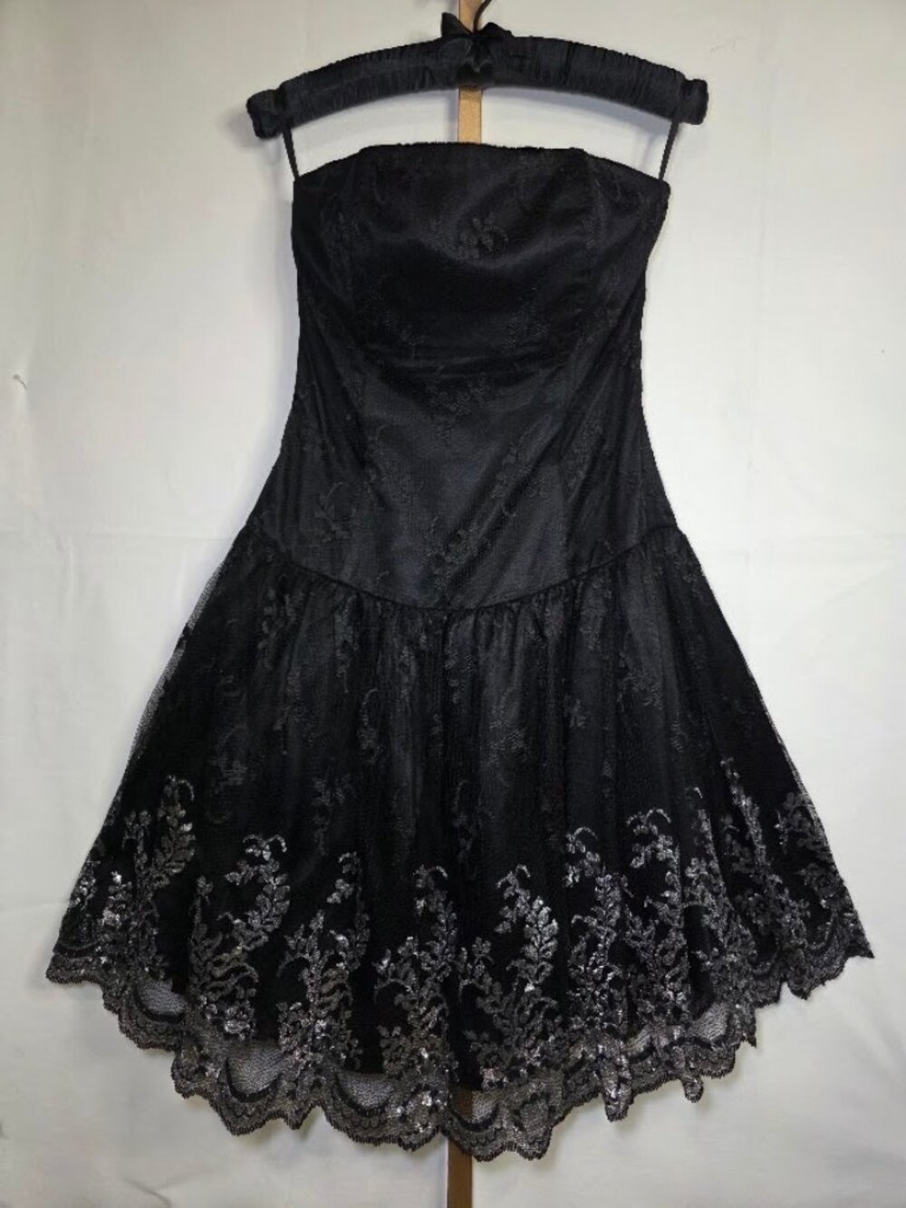 Vintage Jessica McClintock for Gunne Sax Strapless Black Lace Dress 11